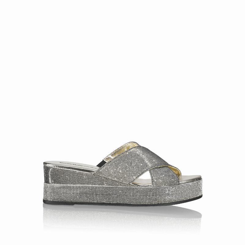 Russell & Bromley Plaza Luxe Platform Mules Womens Metallic [UNR5132FV]